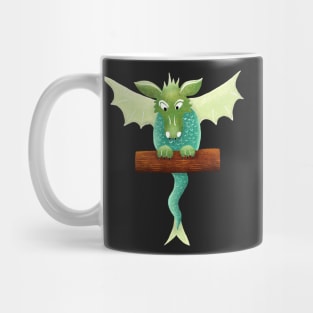 Cute Green Dragon with wings outstretched on a perch waiting to pounce. Mug